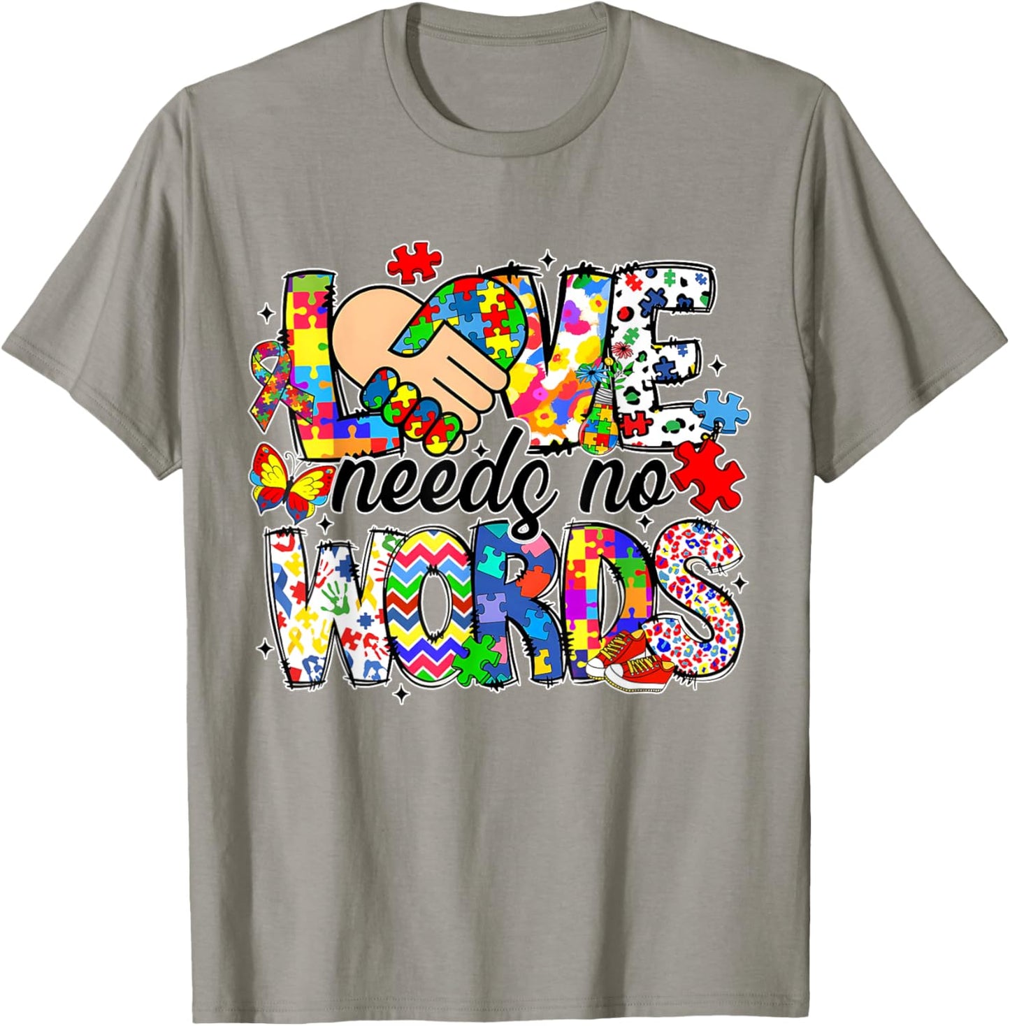 Love Needs No Words Autism Awareness Pride Autism Mama T-Shirt - T-Shirt | Sand