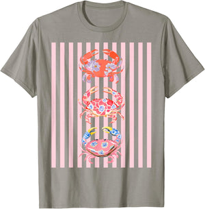 Floral Crab Preppy Coastal Aesthetic Beach Graphic Summer T-Shirt - T-Shirt | Sand