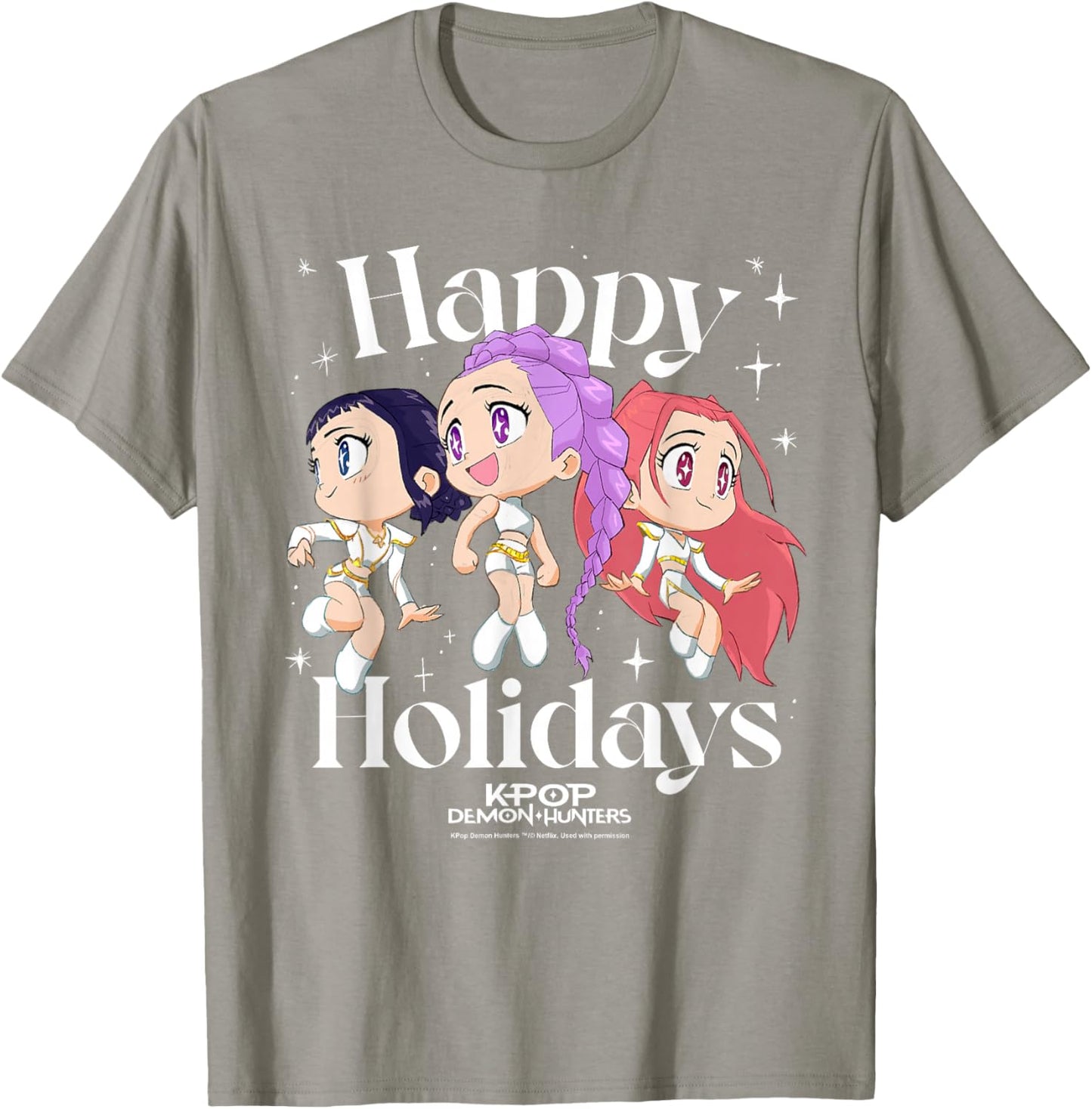 Kpop Demon Hunters Huntrix Group Happy Holidays T-Shirt - T-Shirt | Sand