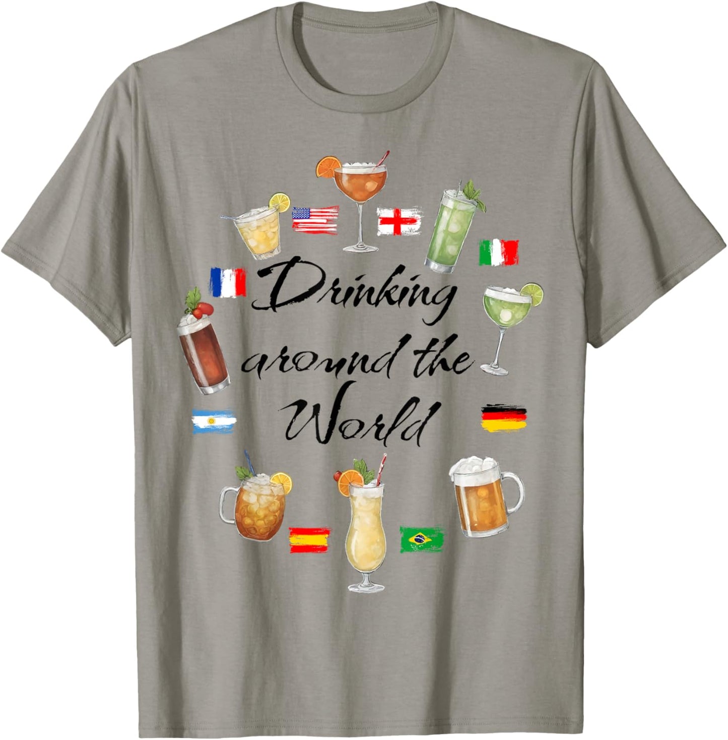 Drinking Around The World Vacation Drinking Showcase Funny T-Shirt - T-Shirt | Sand