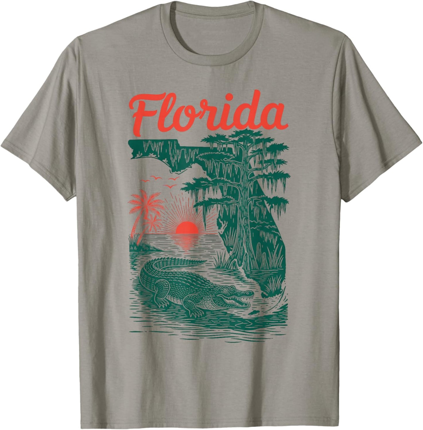 Florida Alligator State map Wearing Retro T-Shirt - T-Shirt | Sand