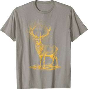 Hubert Hubertus Patron Saint of Hunters Stag Cross T-Shirt - T-Shirt | Sand