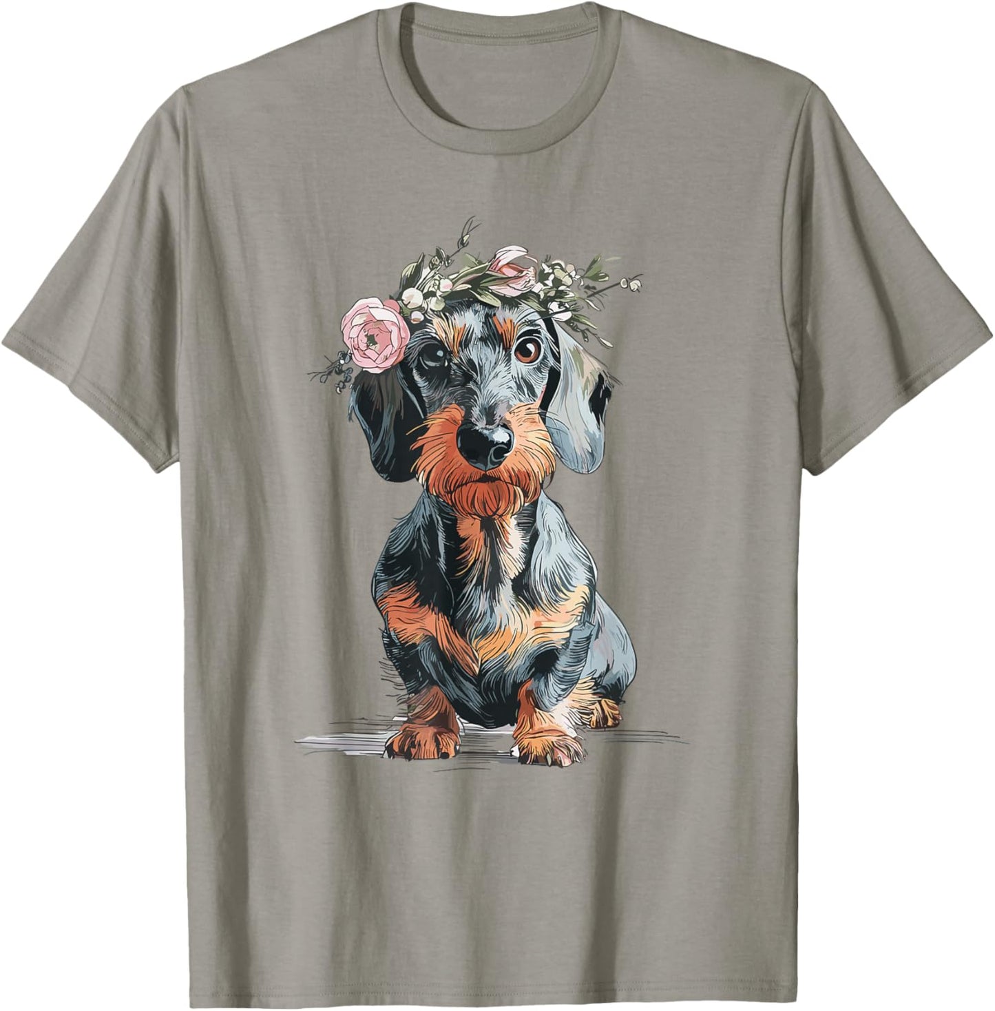Rauhaardackel Dachshund Flowers Teckel Dog Hunting Dog Funny , White, S T-Shirt - T-Shirt | Sand