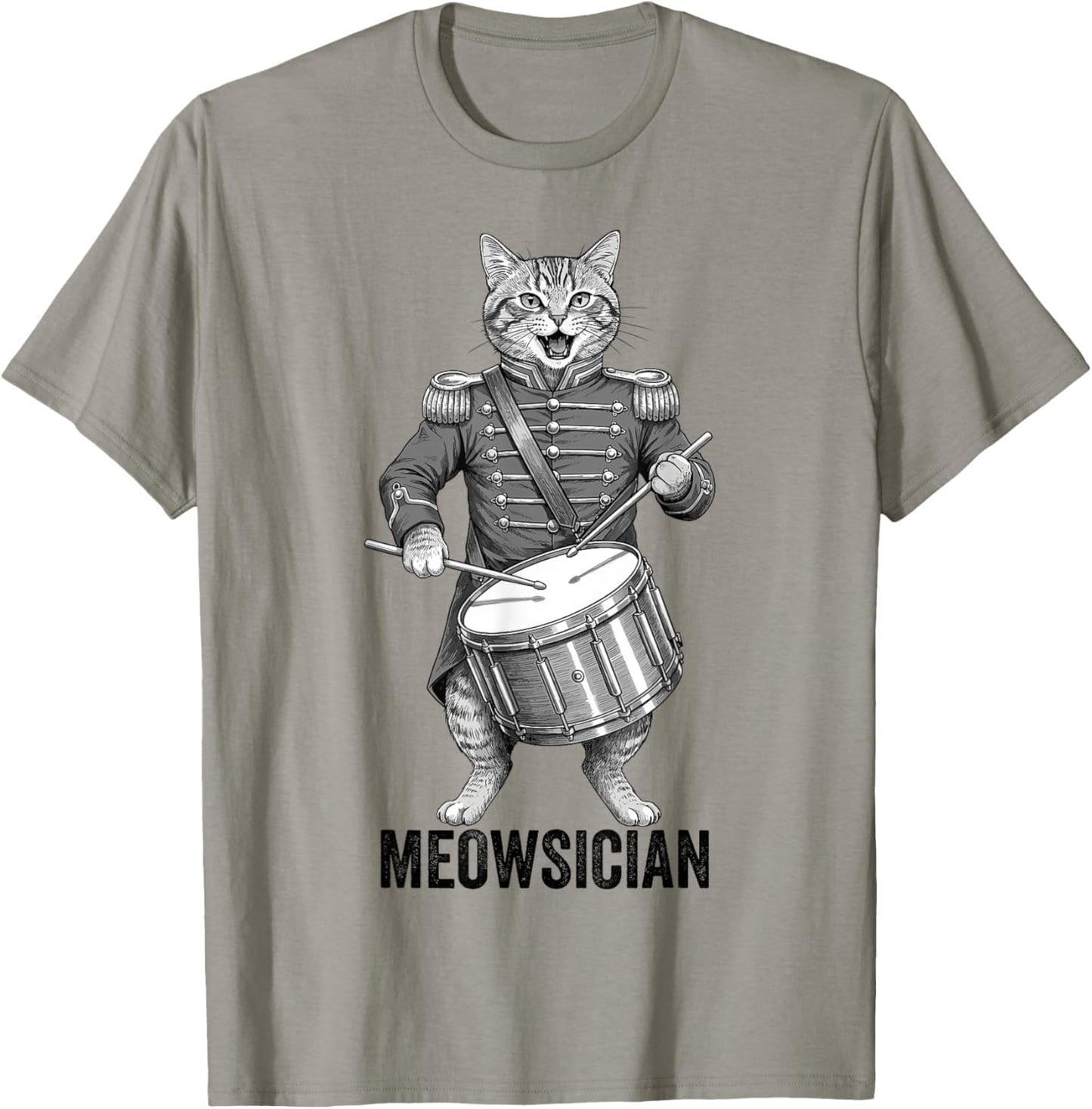 Funny Cat Playing Snare Drum Percussion Marching Band T-Shirt - T-Shirt | Sand