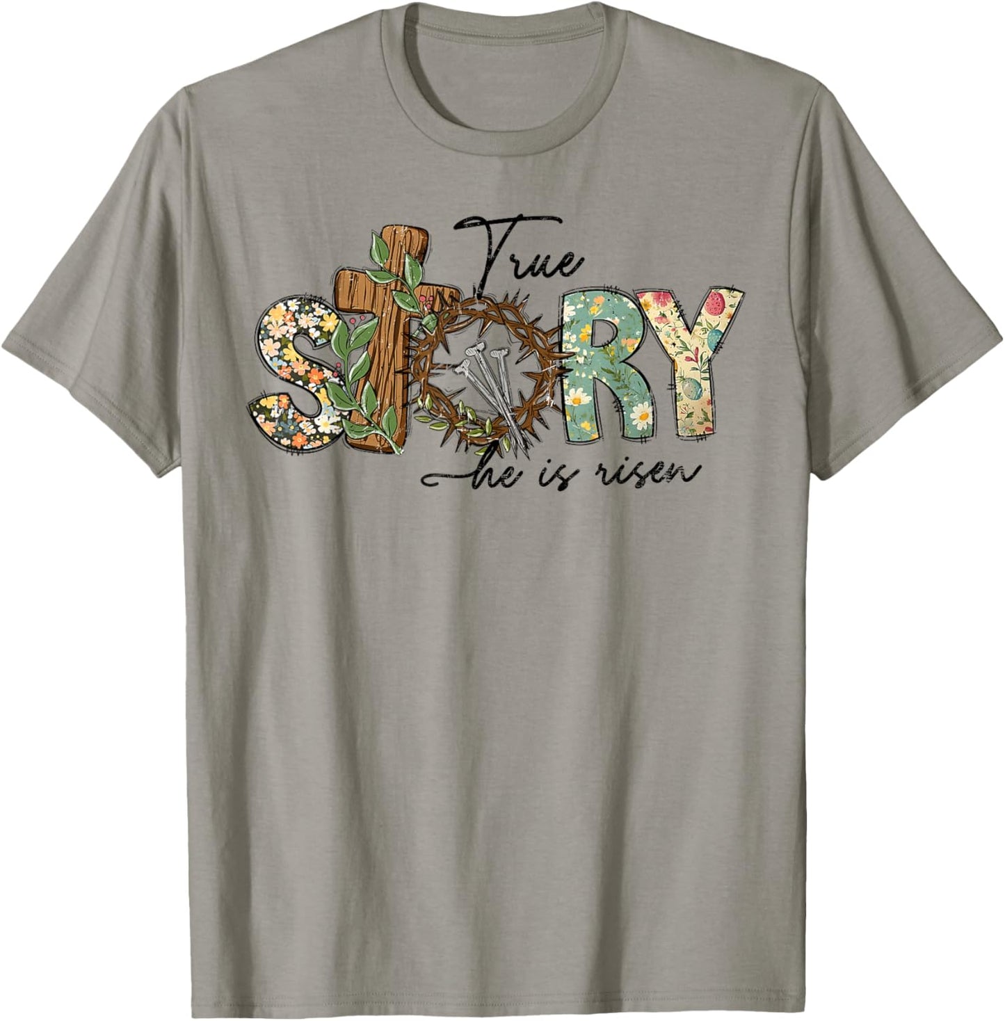 He Is Risen Cross Jesus Easter Day Christians True Story T-Shirt - T-Shirt | Sand