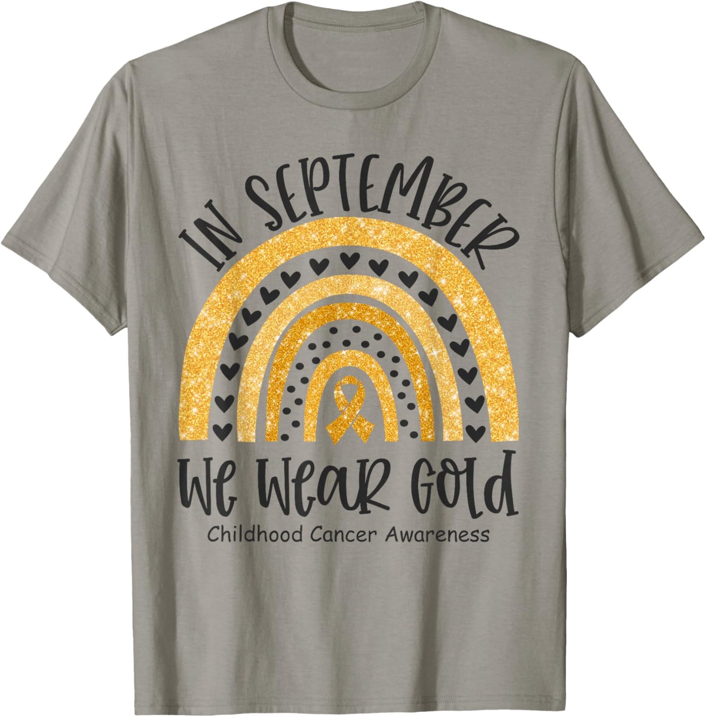 in September We Wear Gold Childhood Cancer Awareness Rainbow T-Shirt - T-Shirt | Sand