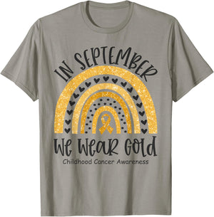 in September We Wear Gold Childhood Cancer Awareness Rainbow T-Shirt - T-Shirt | Sand