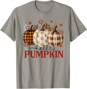 Hello Pumpkin Leopard Print for Fall Thanksgiving Kid T-Shirt - T-Shirt | Sand