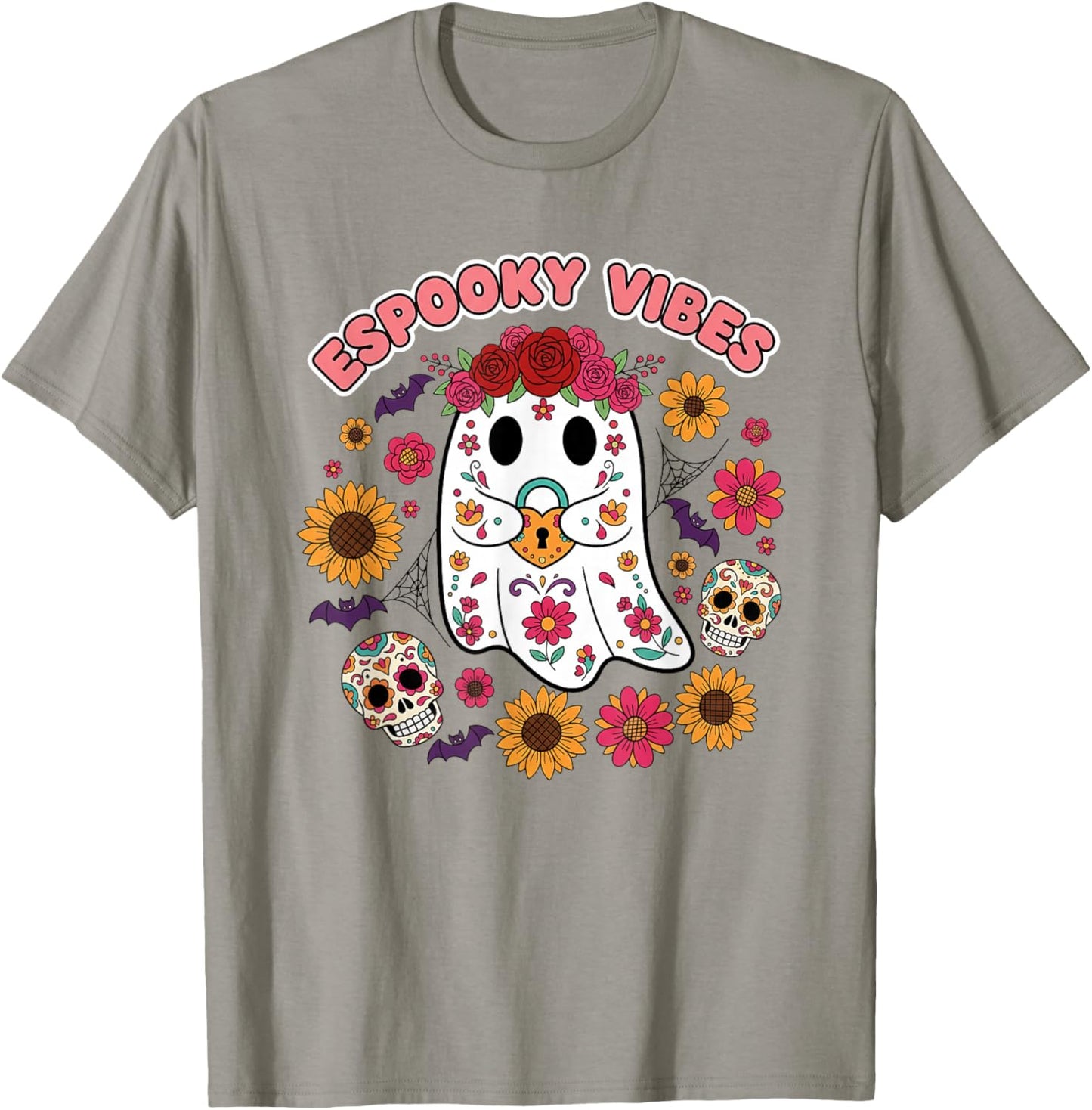 Espooky Vibes Halloween Floral Ghost Day of The Dead Mexican T-Shirt - T-Shirt | Sand