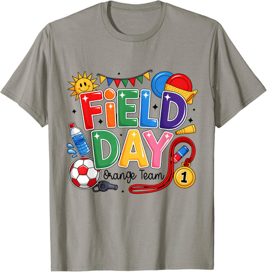 Field Day Orange Team Funny for Kids Teacher Field Day Games T-Shirt - T-Shirt | Sand
