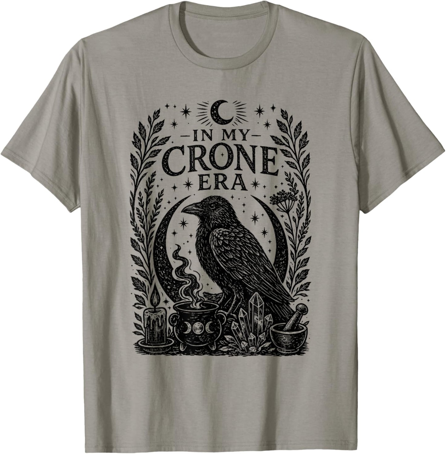 in My Crone Era Witchy Raven Cauldron Goth Witch T-Shirt - T-Shirt | Sand