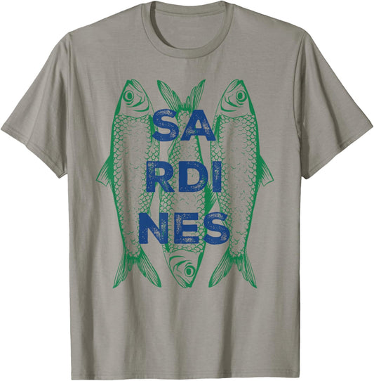 Sardines Retro Illustration Trio Minimalist Bold Typography T-Shirt - T-Shirt | Sand