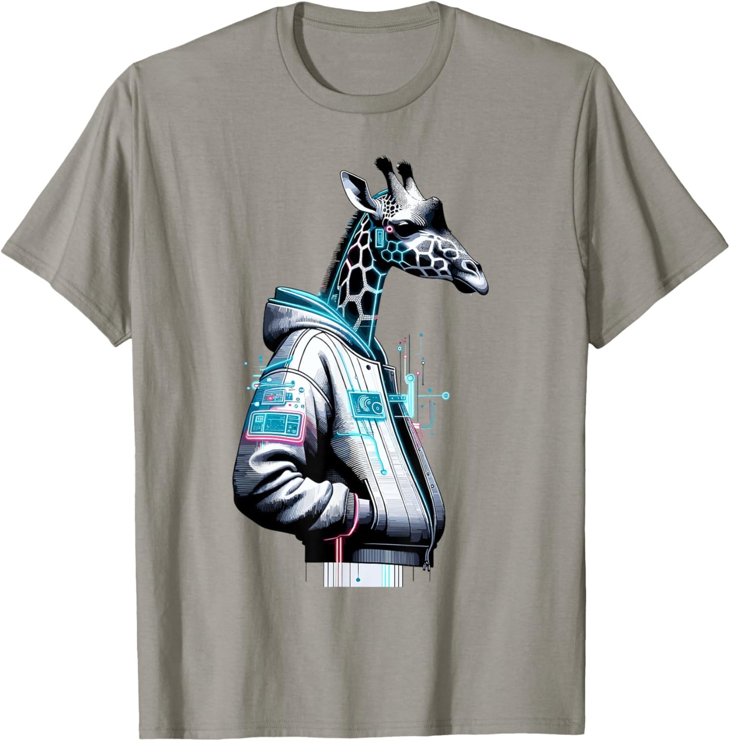 Synthwave Cyberpunk Giraffe Lover Shirt Futuristic Giraffe T-Shirt - T-Shirt | Sand