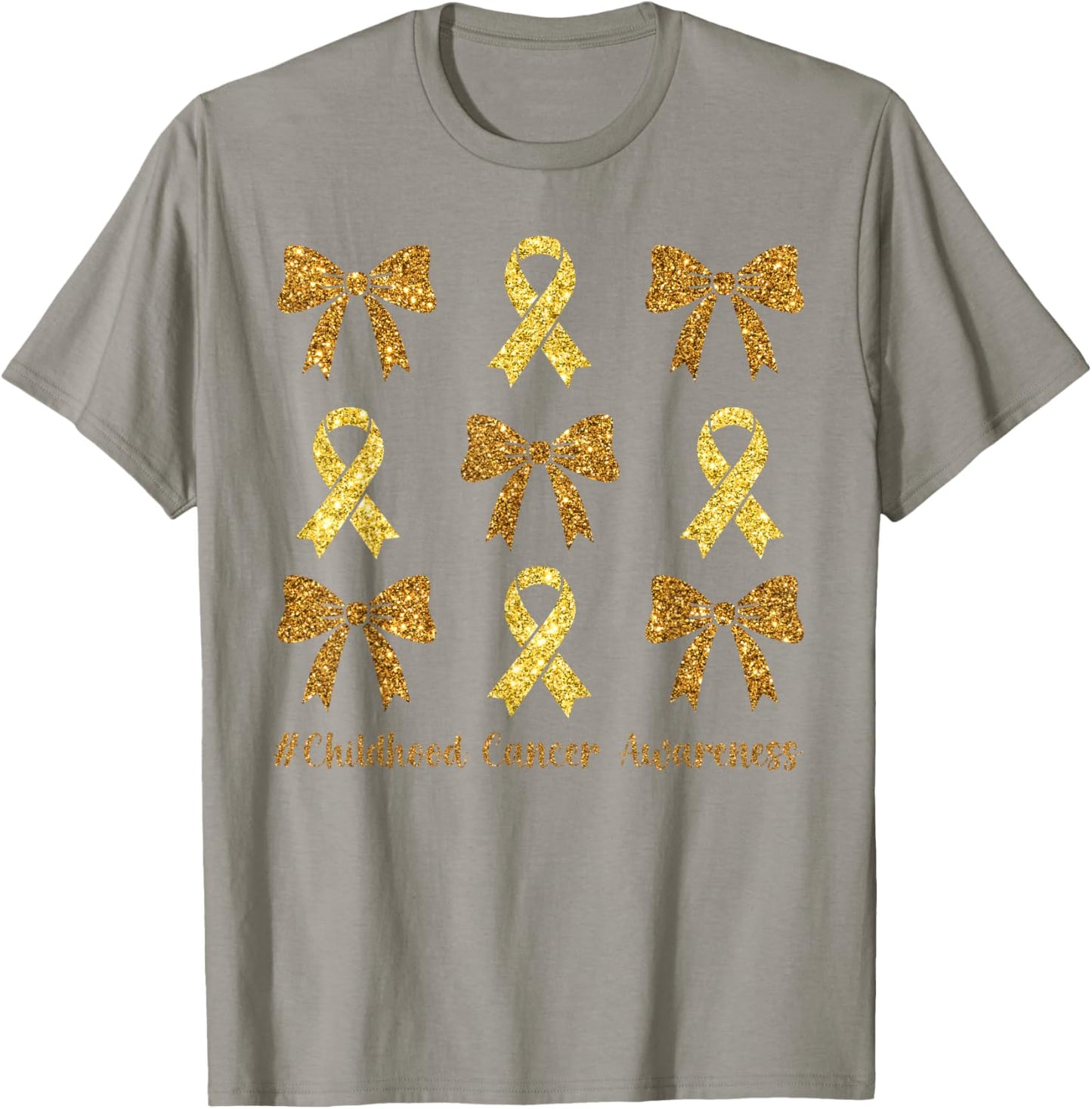 Coquette Gold Ribbon We Wear Gold Childhood Cancer Awareness T-Shirt - T-Shirt | Sand