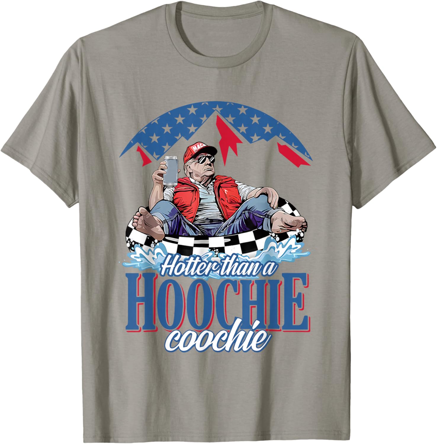 Hotter Than A Hoochie Trump Coochie Viral Trump Summer Vibes T-Shirt - T-Shirt | Sand