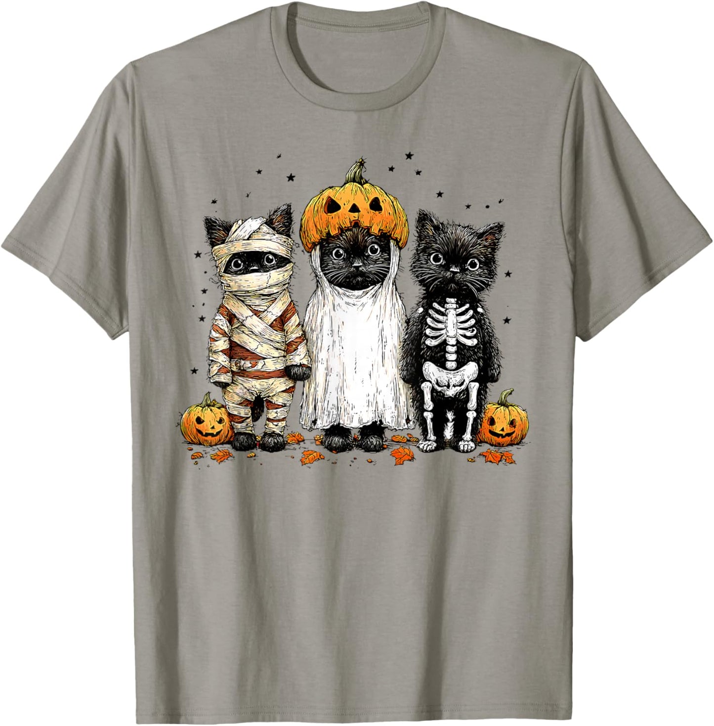 Retro Black Cat Witch Scary Halloween Pumpkin Women Men Kids T-Shirt - T-Shirt | Sand