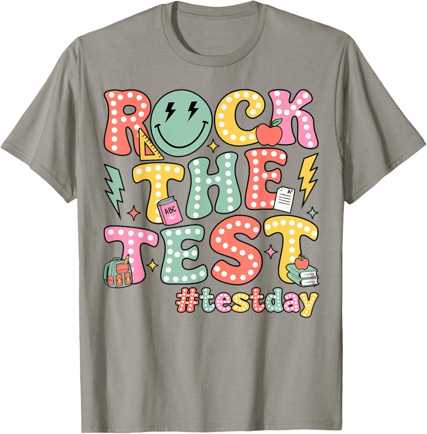 Rock The Test Testing Day Retro Motivational Teacher Student T-Shirt - T-Shirt | Sand