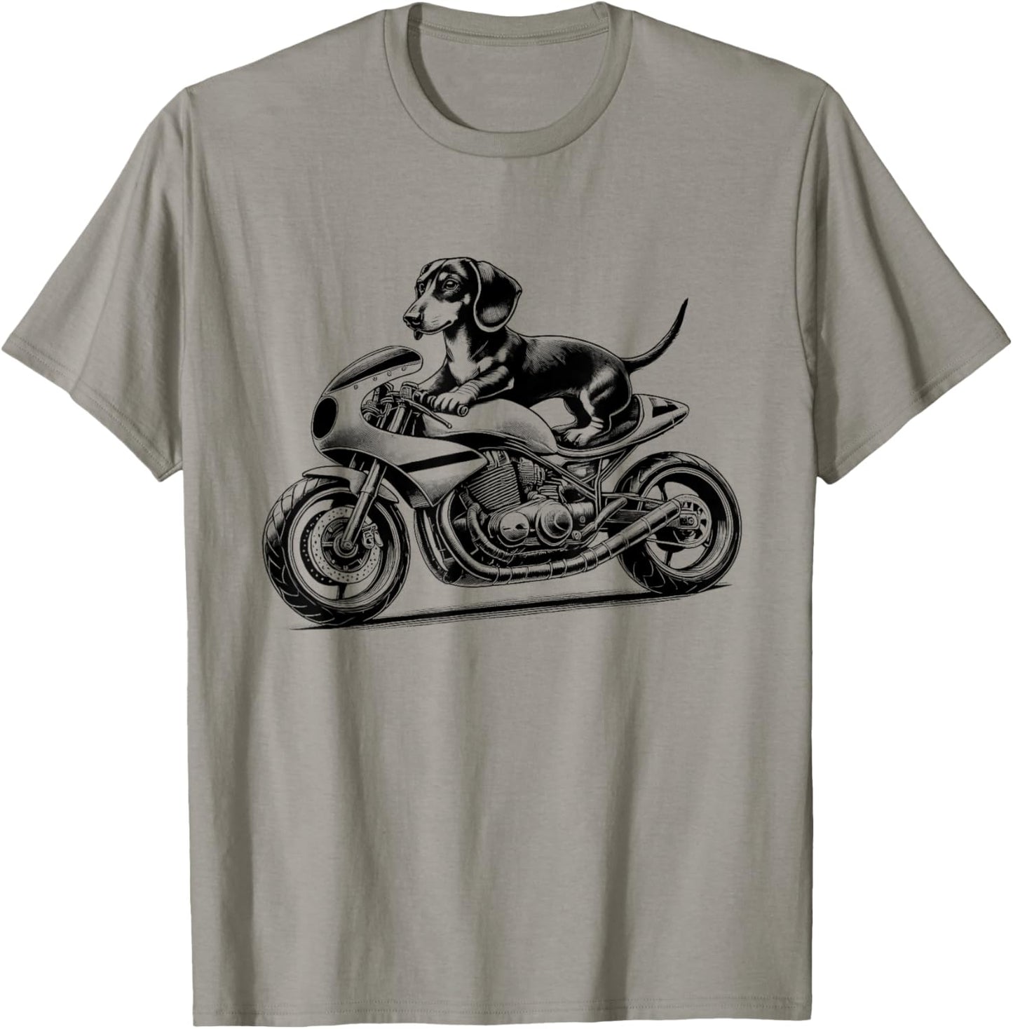 Cool Dachshund Riding a Motorcycle Biker Dog Lover T-Shirt - T-Shirt | Sand