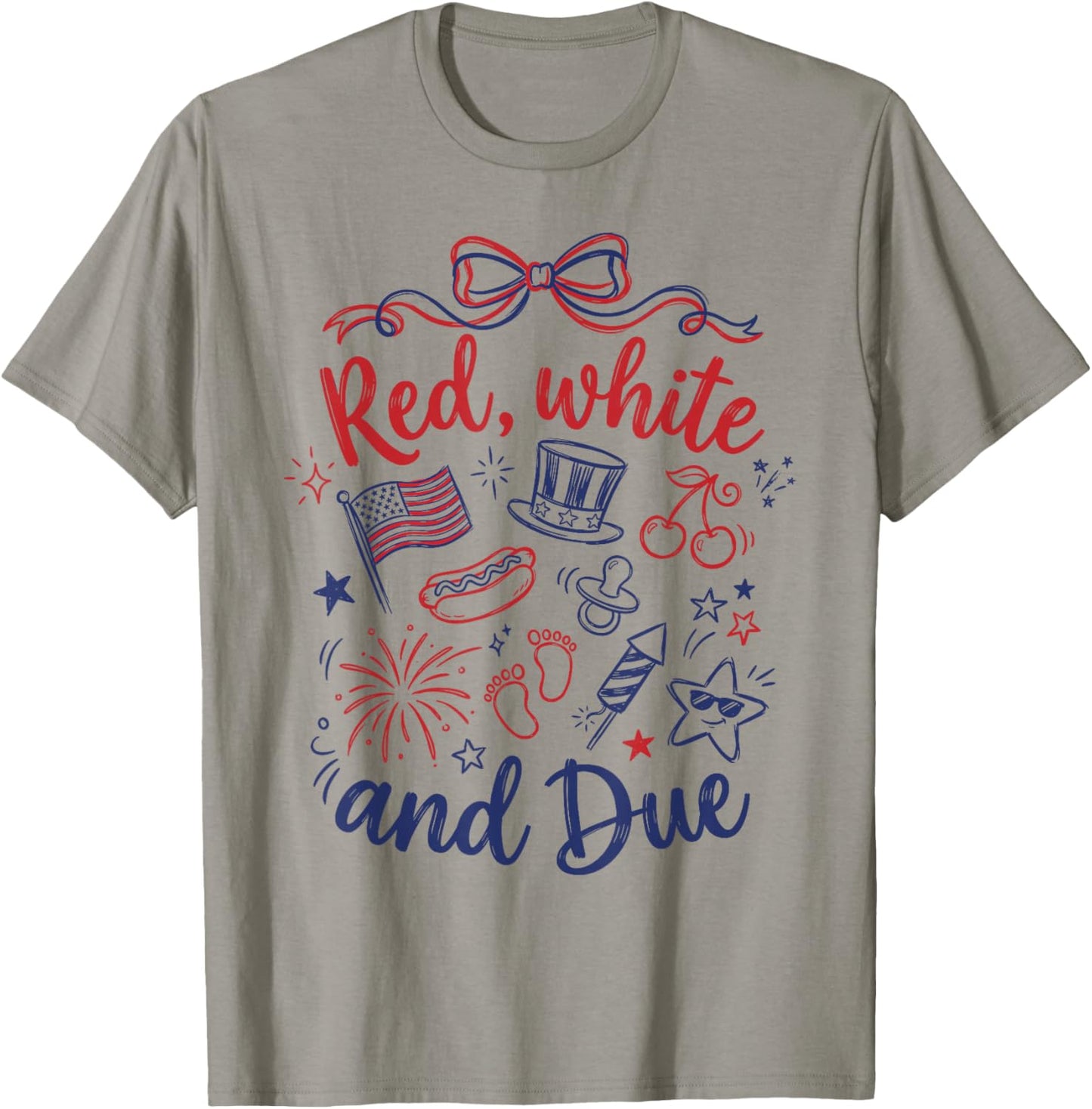 Red White and Due 4th of July Pregnancy Reveal T-Shirt - T-Shirt | Sand