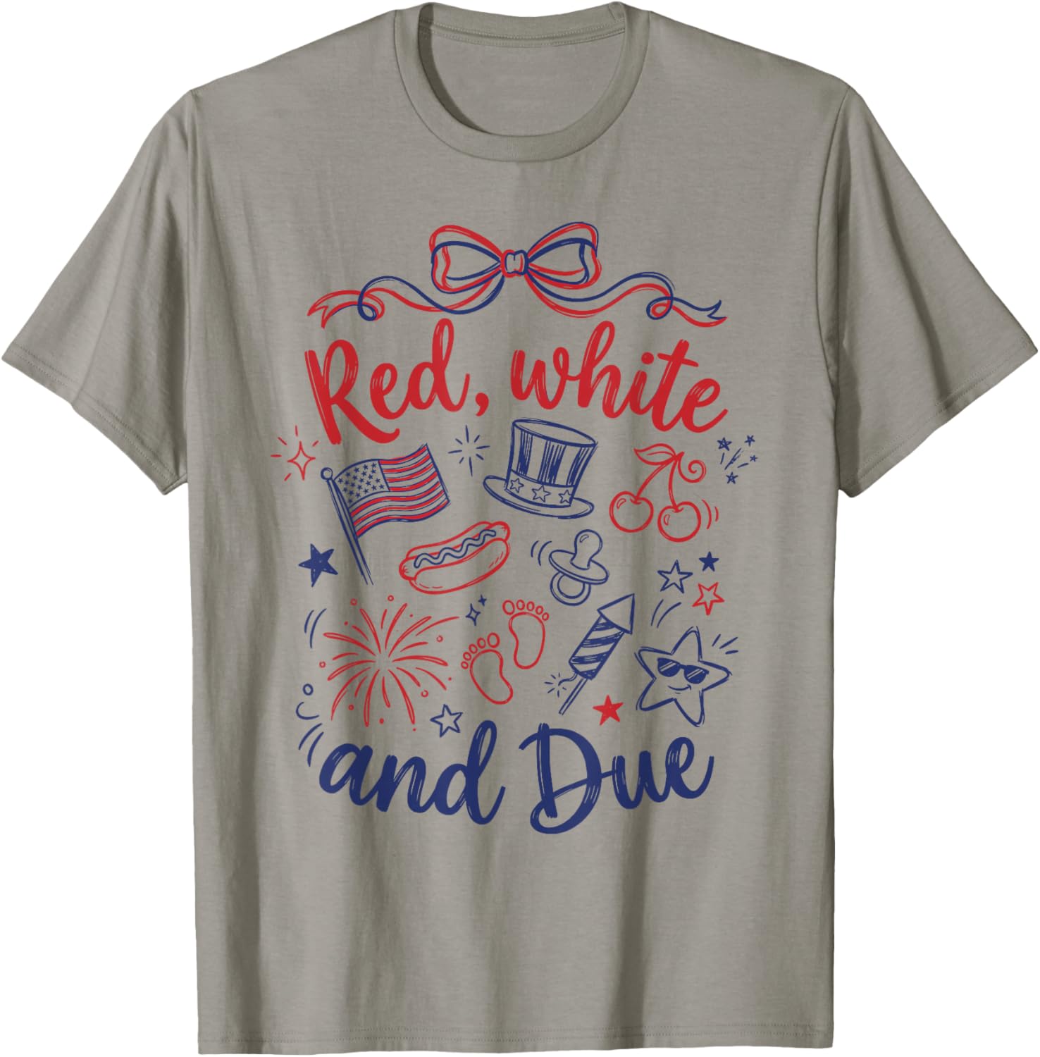 Red White and Due 4th of July Pregnancy Reveal T-Shirt - T-Shirt | Sand