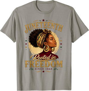 Juneteenth Rooted in Freedom Since 1865 Black Women Afro T-Shirt - T-Shirt | Sand