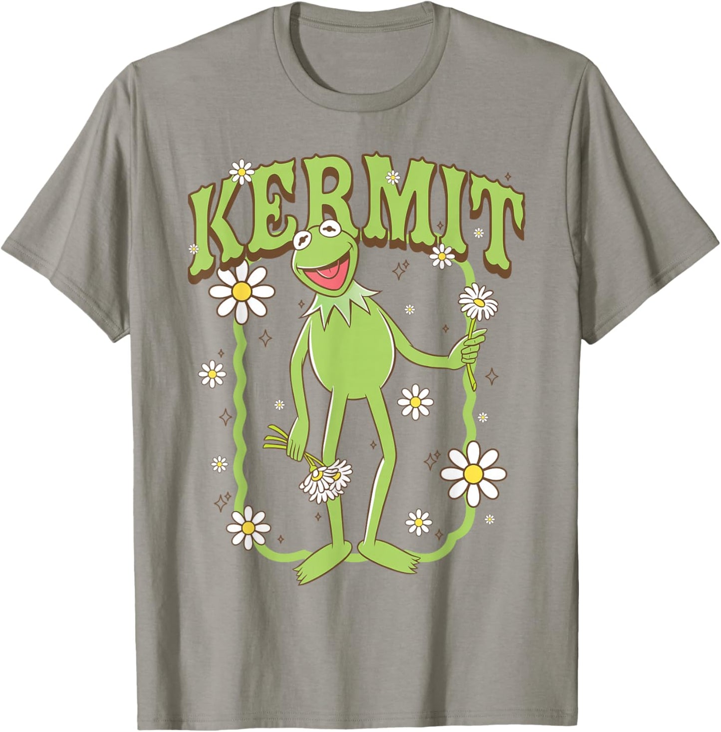 Disney The Muppets Kermit Smile with Spring Daisie Flowers T-Shirt - T-Shirt | Sand