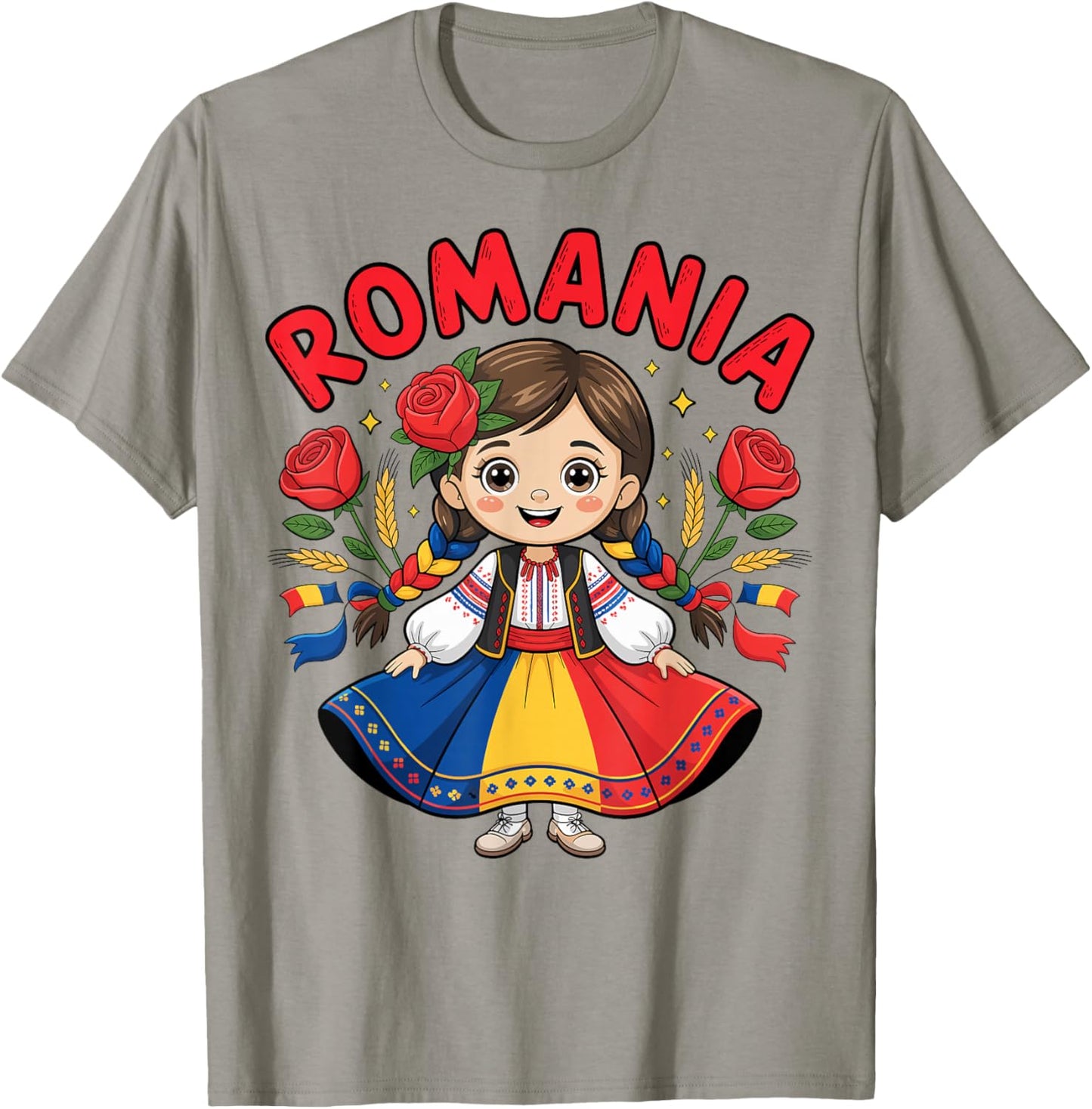 Cute Romanian Girl in Traditional Folk Dress for Kids T-Shirt - T-Shirt | Sand