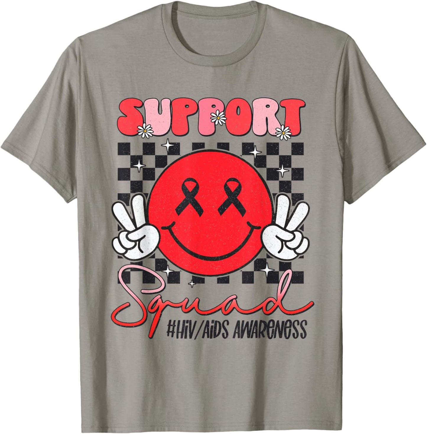 Aids Support Smile Face World Aids Day Hiv Aids Awareness T-Shirt - T-Shirt | Sand