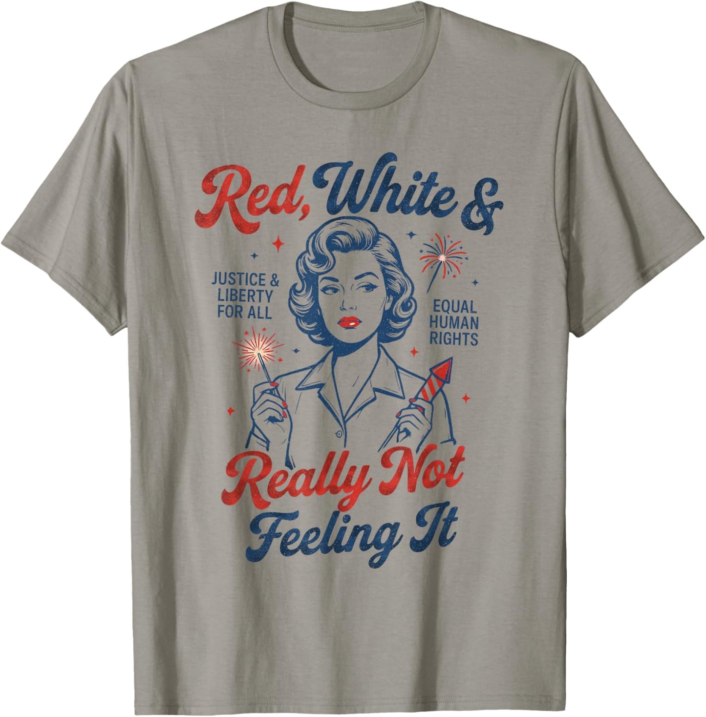 Vintage Vintage Red White and Not Really Feeling It Feminism T-Shirt - T-Shirt | Sand