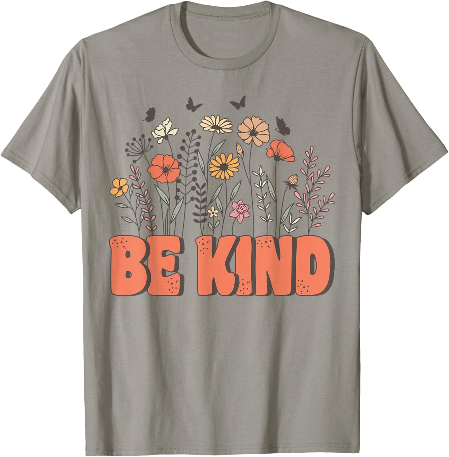 Groovy Be Kind Retro Cute Wildflowers Positivity Kindness T-Shirt - T-Shirt | Sand
