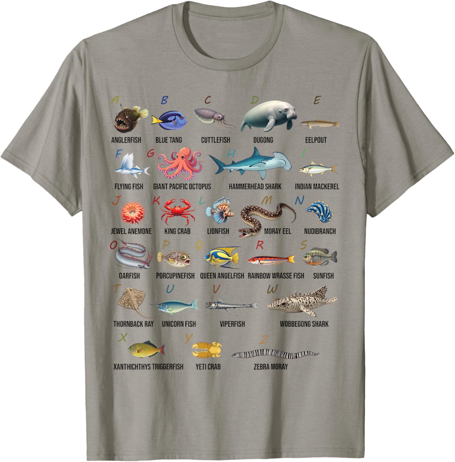 A-Z Ocean Life Alphabet Marine Creatures Exploration T-Shirt - T-Shirt | Sand