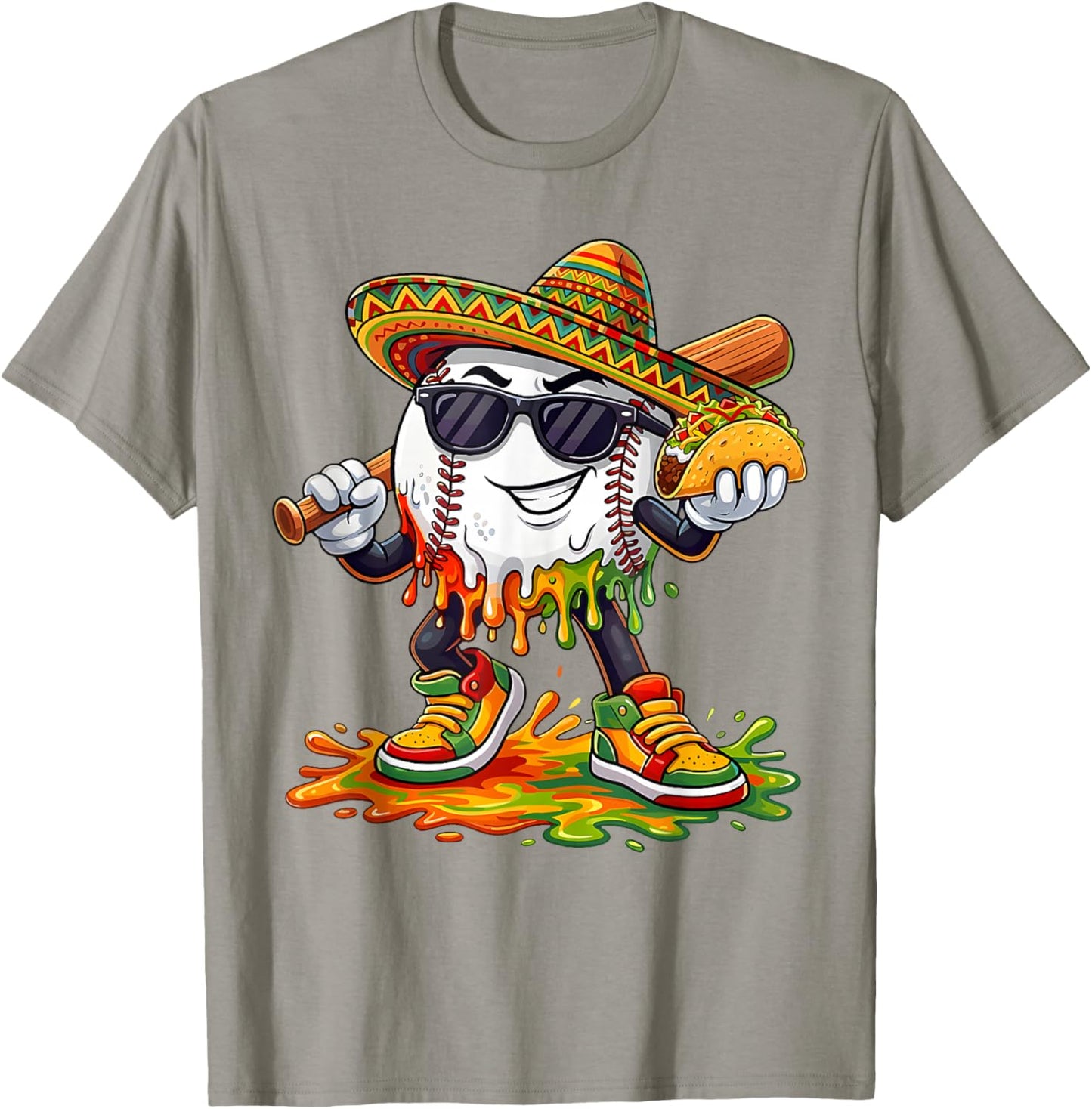 Baseball Cinco De Mayo Taco Ice Cream Sombrero Funny Drip T-Shirt - T-Shirt | Sand