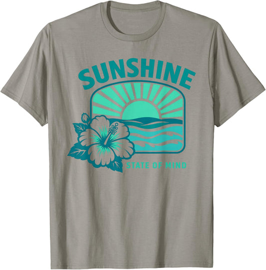 Sunshine State of Mind Tropical Hibiscus Design T-Shirt - T-Shirt | Sand