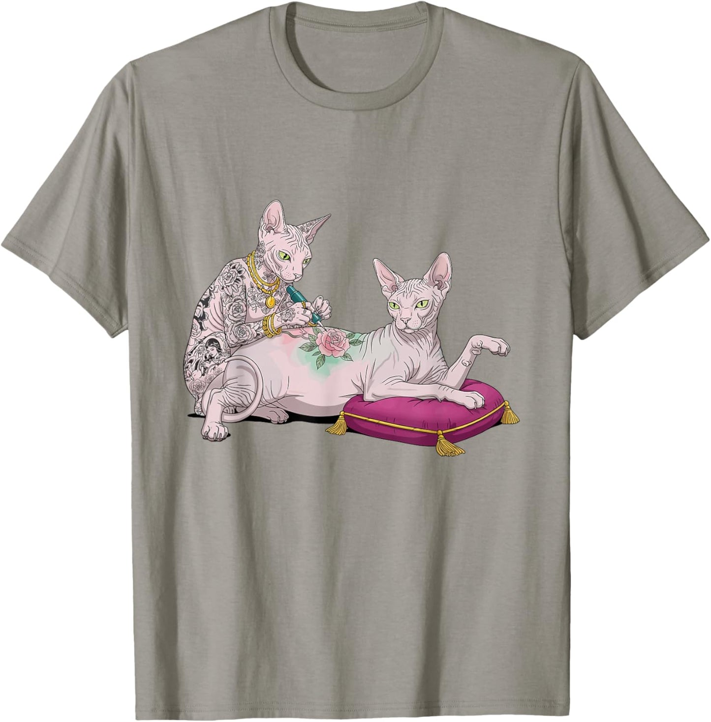 Sphynx Cat Tattoo Funny Meme Kitty Humor Tattoo Artist T-Shirt - T-Shirt | Sand