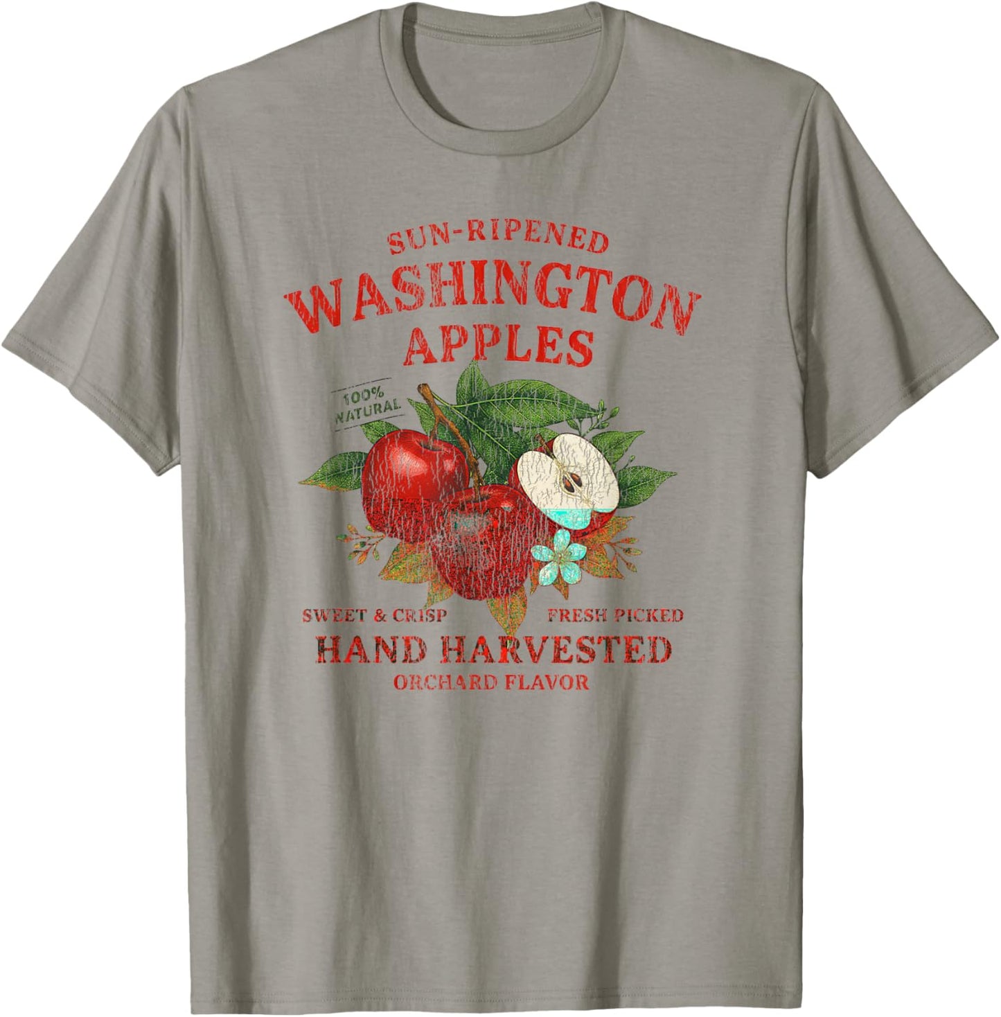 Washington Apples Retro Fruit Label State Fruit Distressed T-Shirt - T-Shirt | Sand