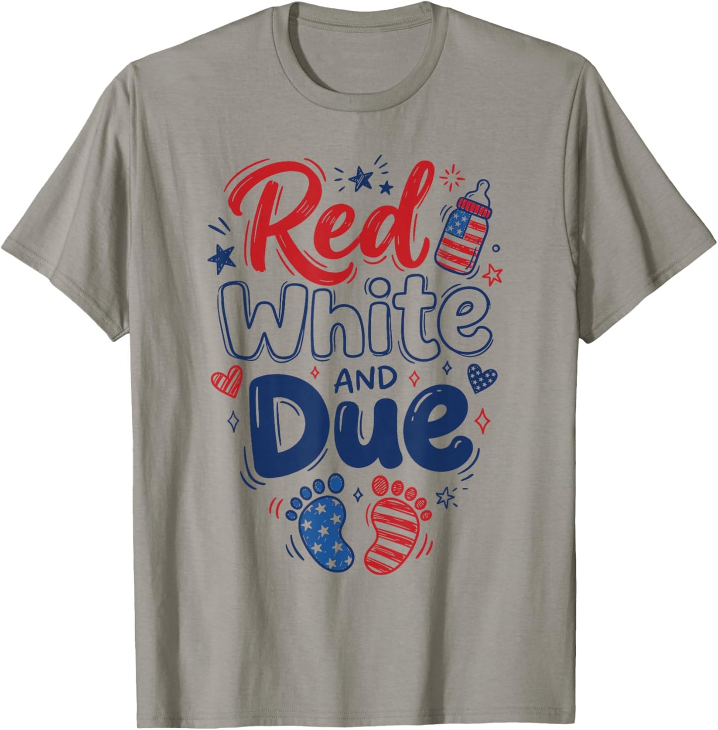 Red White and Due 4th of July Pregnancy Reveal T-Shirt - T-Shirt | Sand