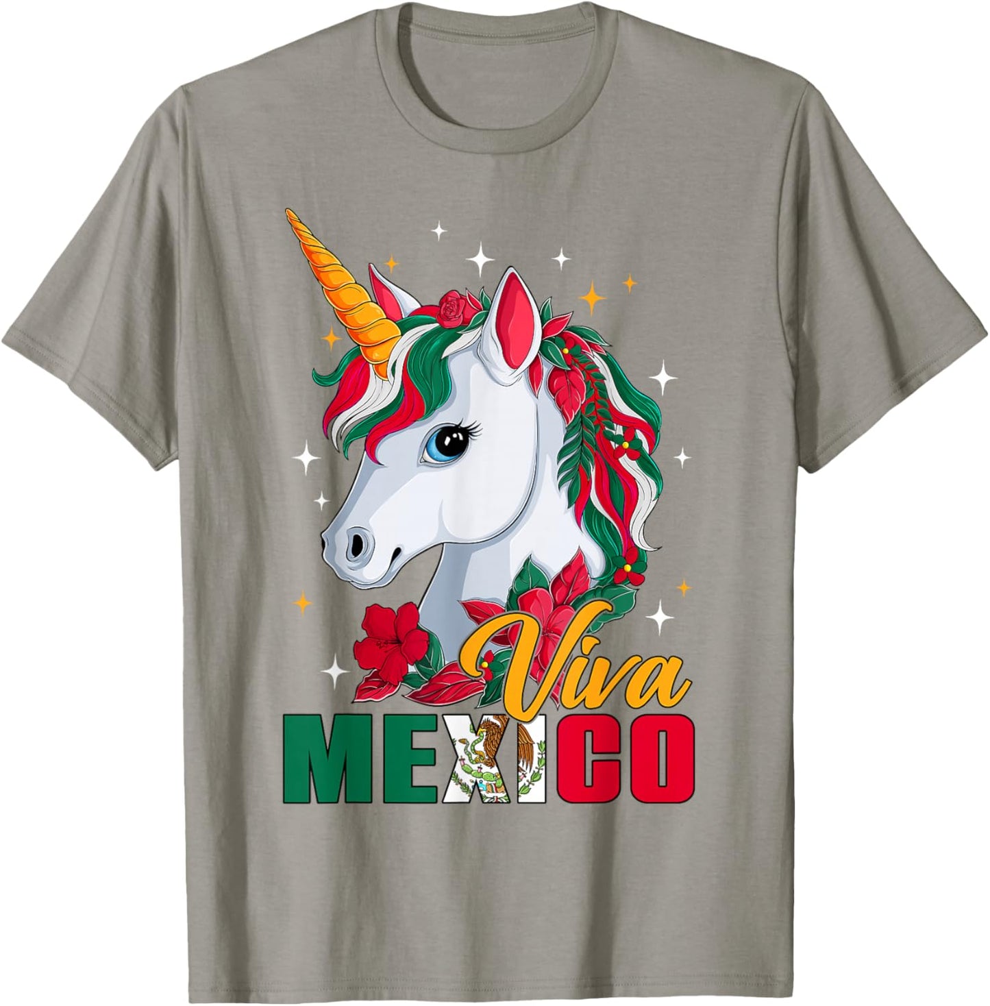 Viva Mexico Mexican Independence Day Mexican Flag Unicorn T-Shirt - T-Shirt | Sand