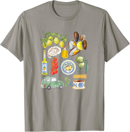 Italian Summer Scrapbook with Limoncello seafood coastal T-Shirt - T-Shirt | Sand