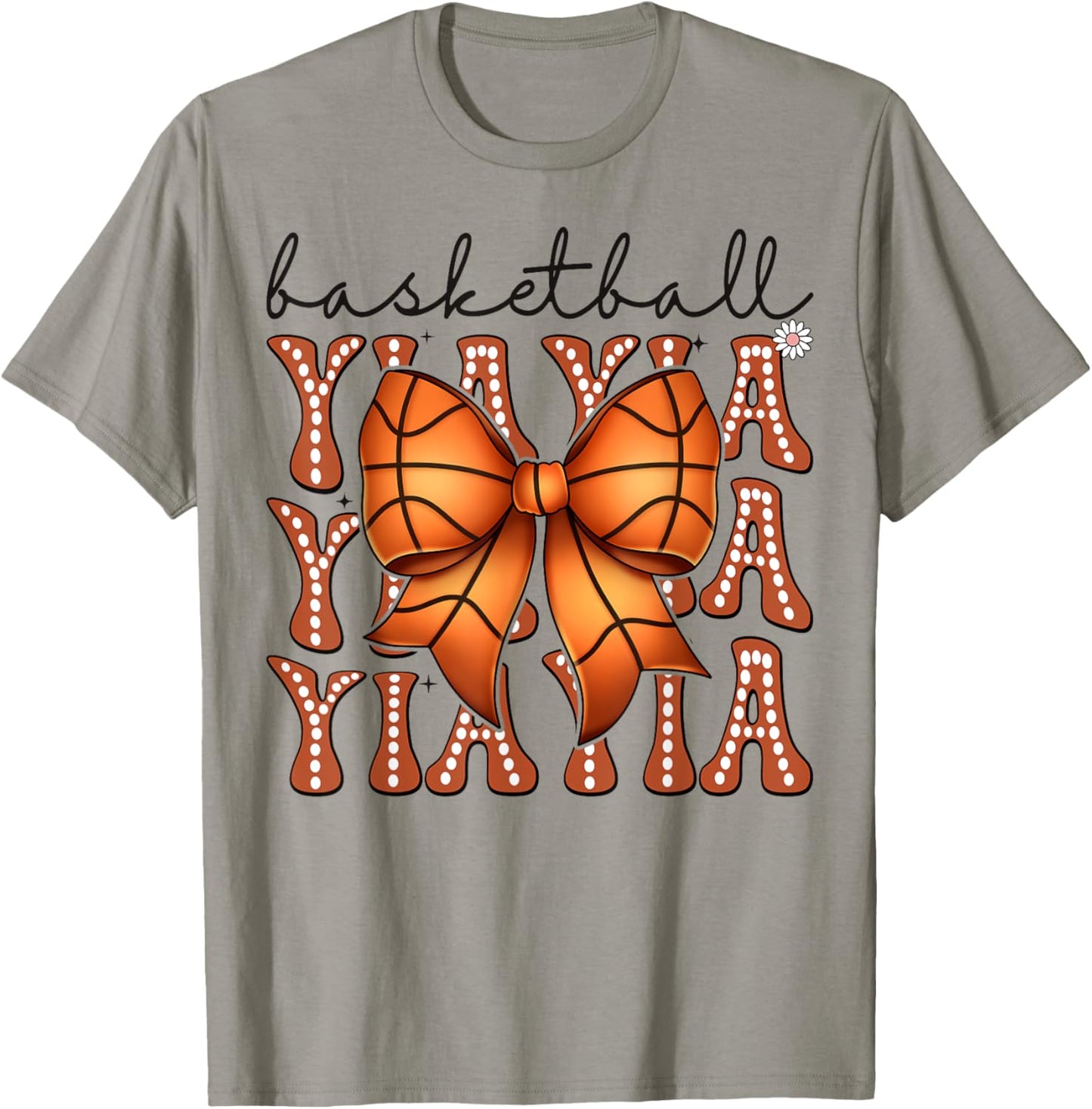 Basketball YiaYia Coquette Bow Game Day Groovy T-Shirt - T-Shirt | Sand