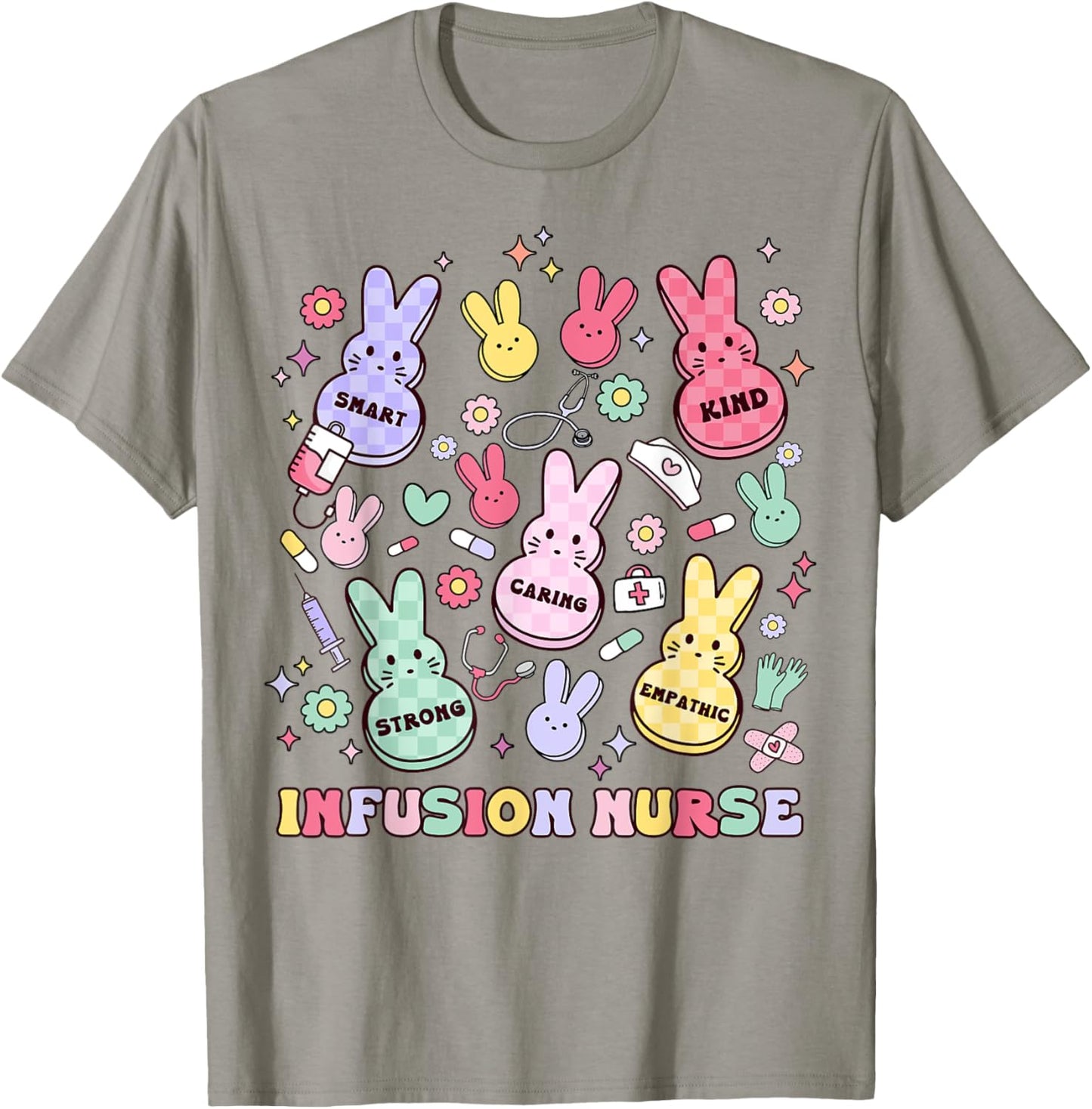 Easter Infusion Nurse Bunny Pediatric Chemo Hem Onc Retro T-Shirt - T-Shirt | Sand
