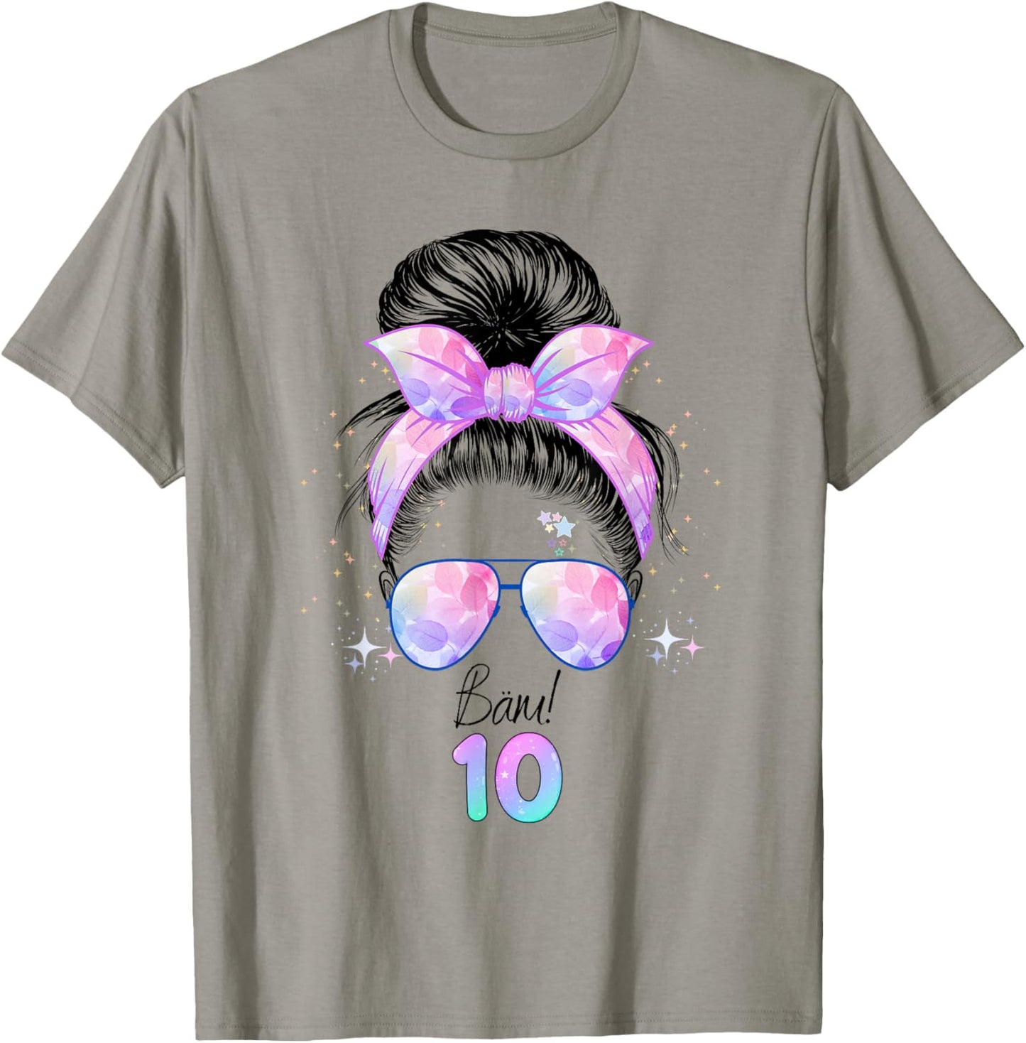10th Birthday Girl Messy Bun Bäm! 10 Cute T-Shirt - T-Shirt | Sand