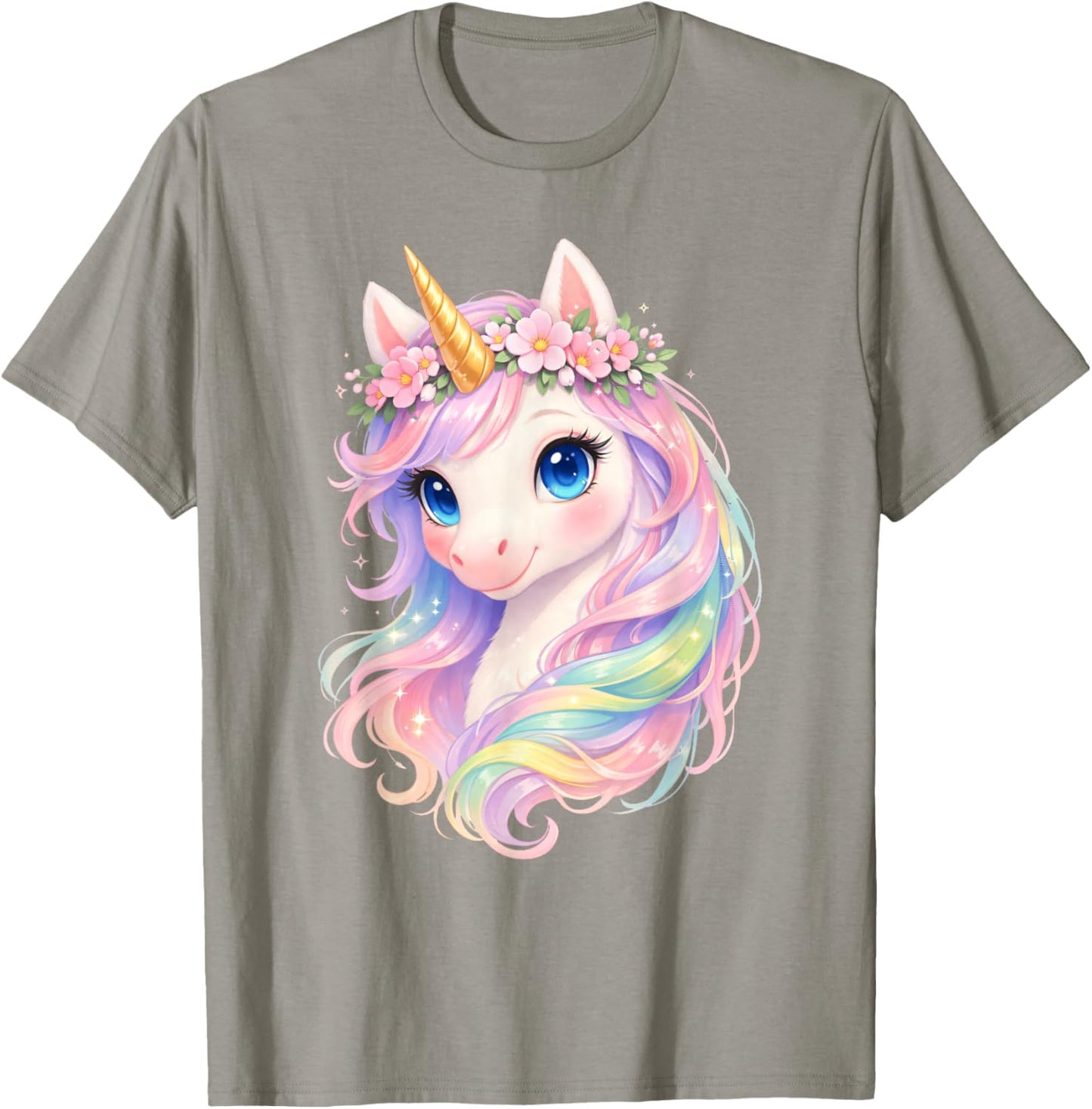 Cute Unicorn, Unicorn with Rainbow Hair, Unicorn T-Shirt - T-Shirt | Sand
