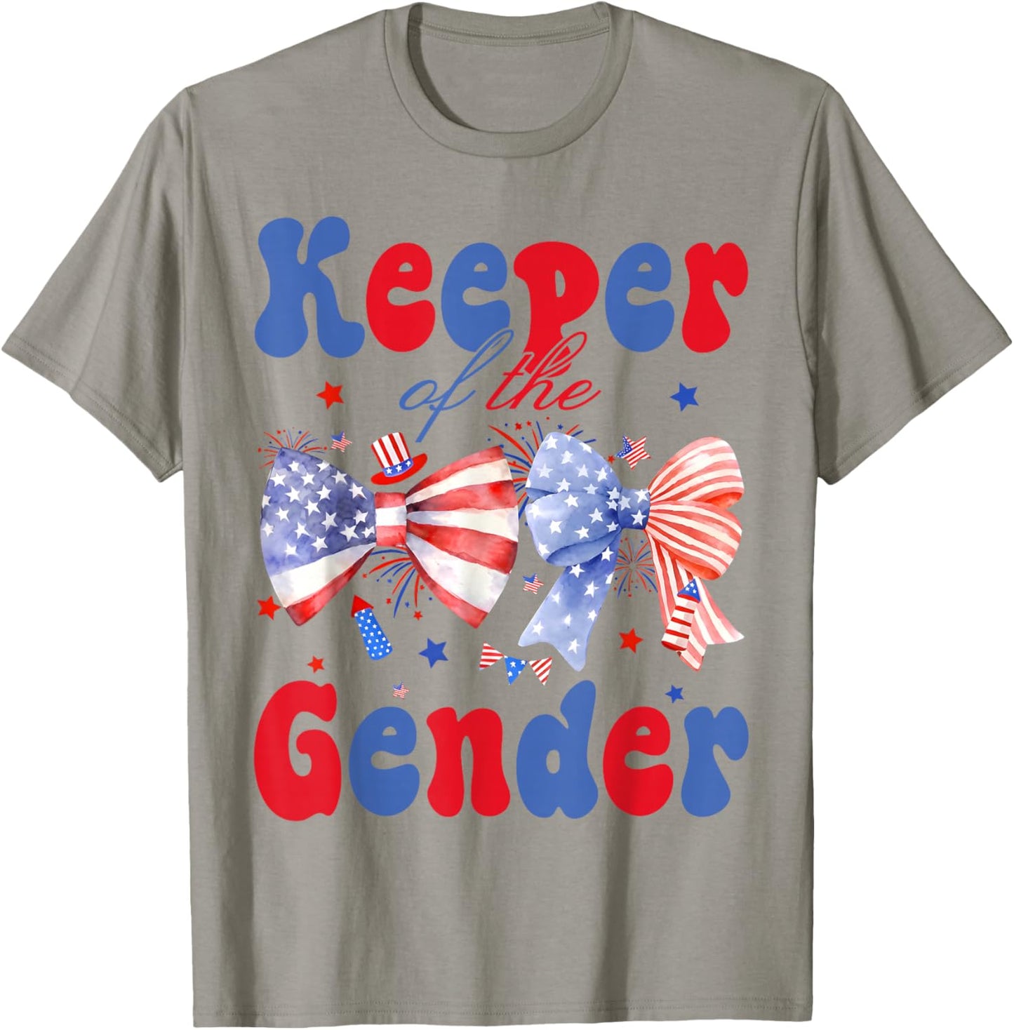 Keeper of The Gender 4th of July Bow Gender Reveal Party T-Shirt - T-Shirt | Sand