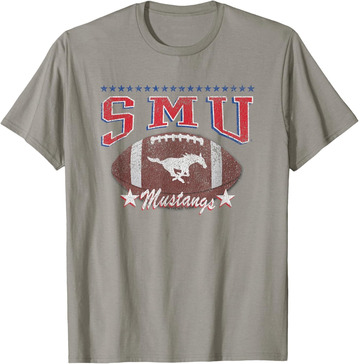 SMU Mustangs Football Vintage Stars Gray Officially Licensed T-Shirt - T-Shirt | Sand