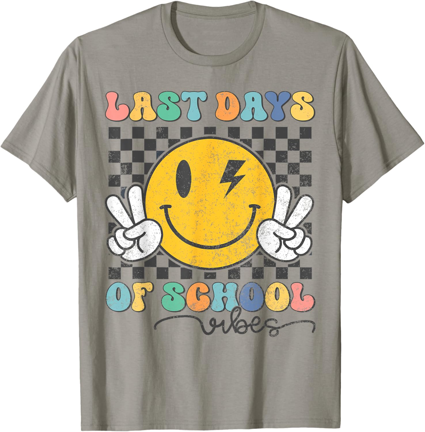 Last Day of School Vibes Teacher Student Groovy Graduation T-Shirt - T-Shirt | Sand