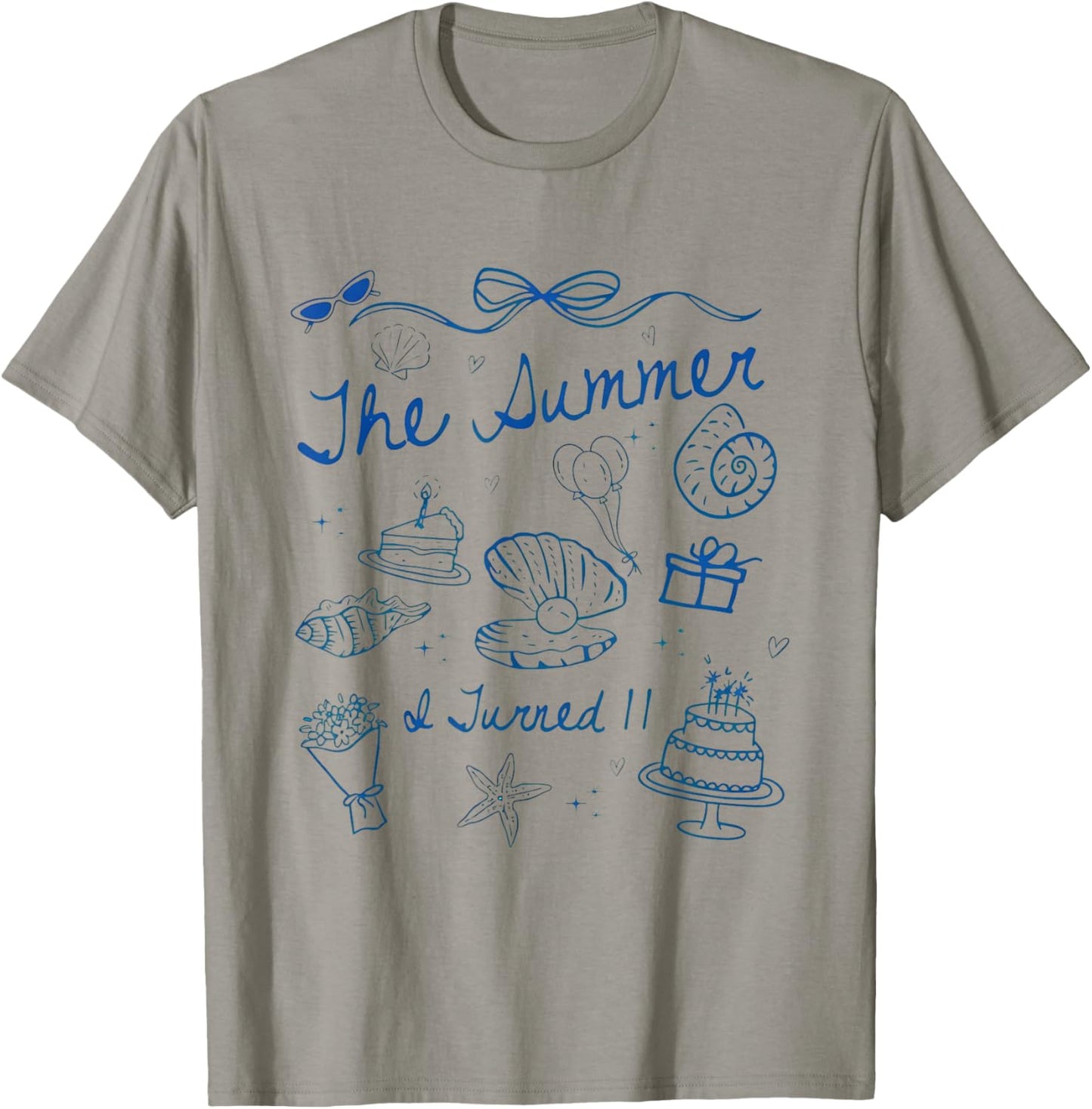 Summer I Turned 11 Cute Coastal Bow Seashell 11th Birthday T-Shirt - T-Shirt | Sand