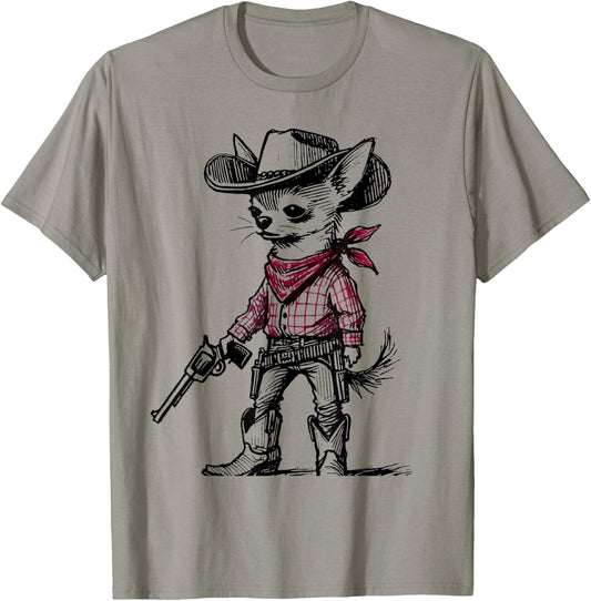 Cowboy Chihuahua Dog Funny Western Red Chihuahua Meme T-Shirt - T-Shirt | Sand