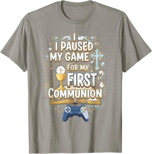 I Paused My Game for My First Communion Funny Boys Gamer T-Shirt - T-Shirt | Sand