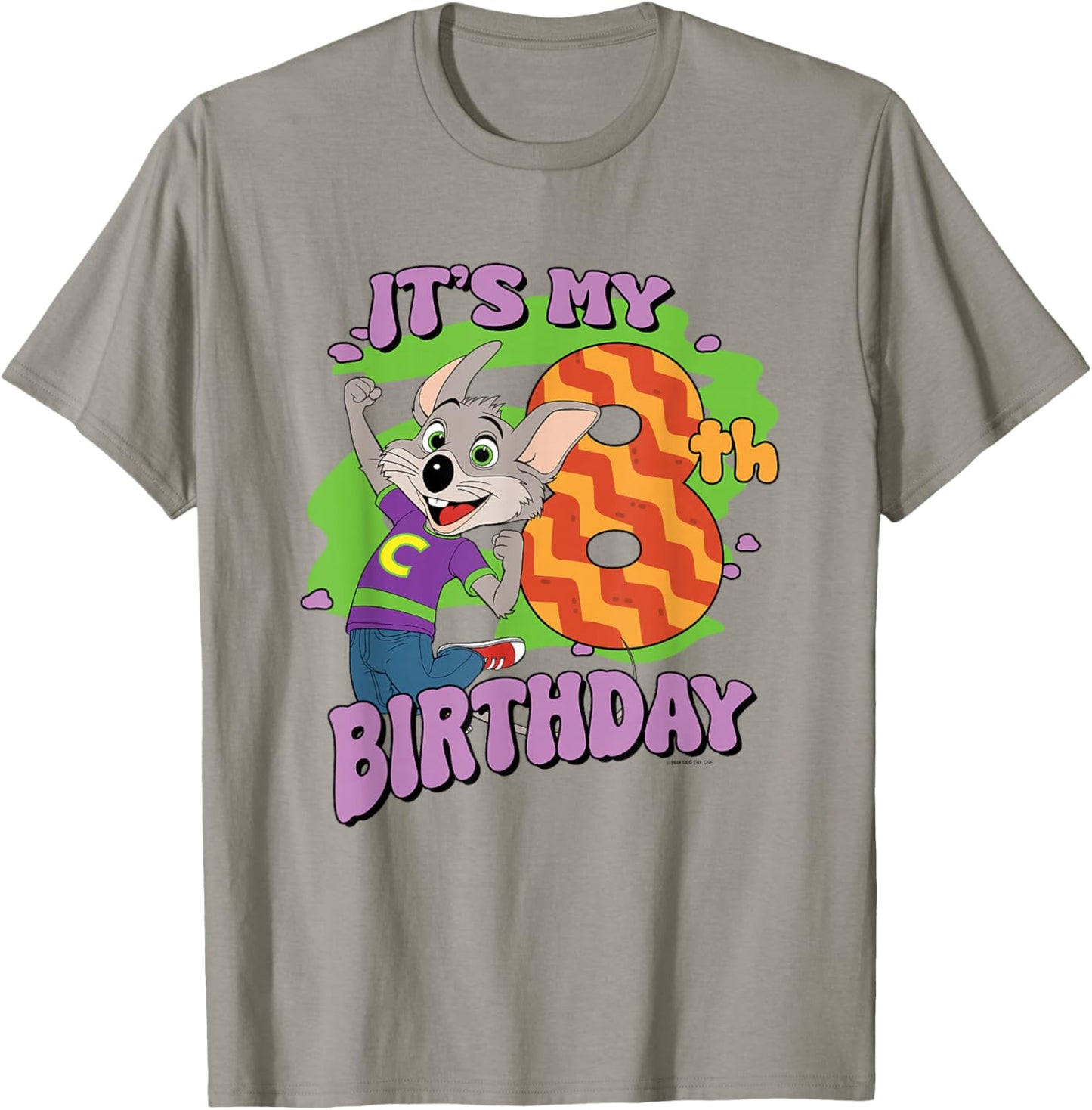 Chuck E. Cheese It's My 8th Birthday Happy Chuck Chest Logo T-Shirt - T-Shirt | Sand