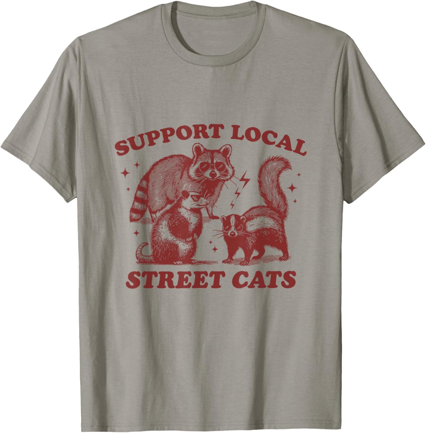 Support Local Street Cats Vintage Opossum Stinktier Waschbär T-Shirt - T-Shirt | Sand